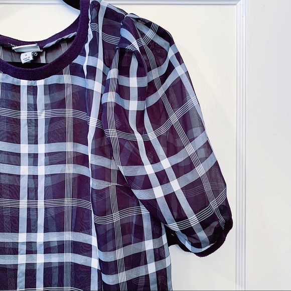 ✨ a new day Navy and White Plaid Sheer Top - S - Picture 2 of 10